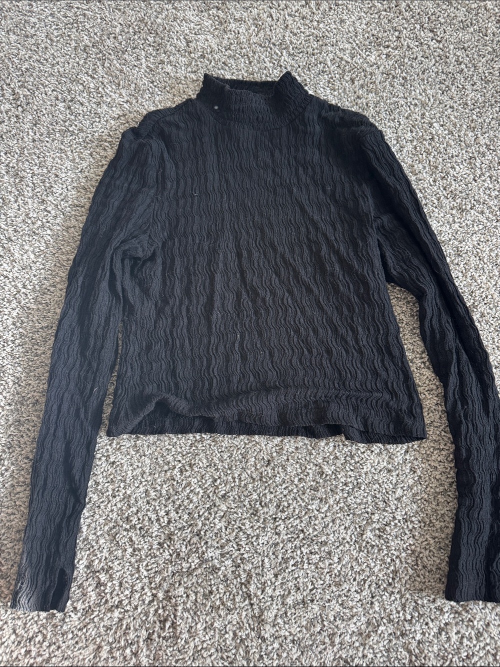 AllSaints Black Textured Crinkle Mock Neck Long Sleeve Top